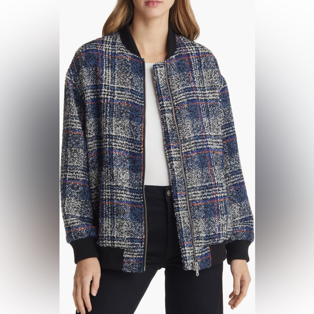 Avec Les Filles Plaid Tweed Bomber Jacket 💙🖤